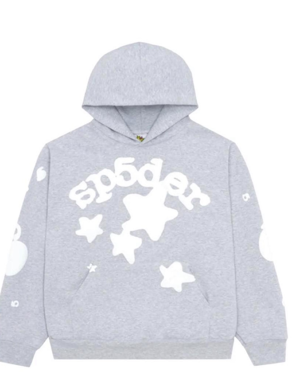 Sp5der Light Gray Graphic Hoodie with White Star Design